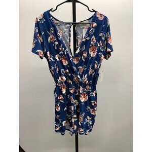 French Grey Blue Floral Soft Short Sleeve Romper